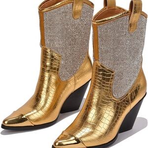 Gold and Silver Women's Western Cowboy Boots